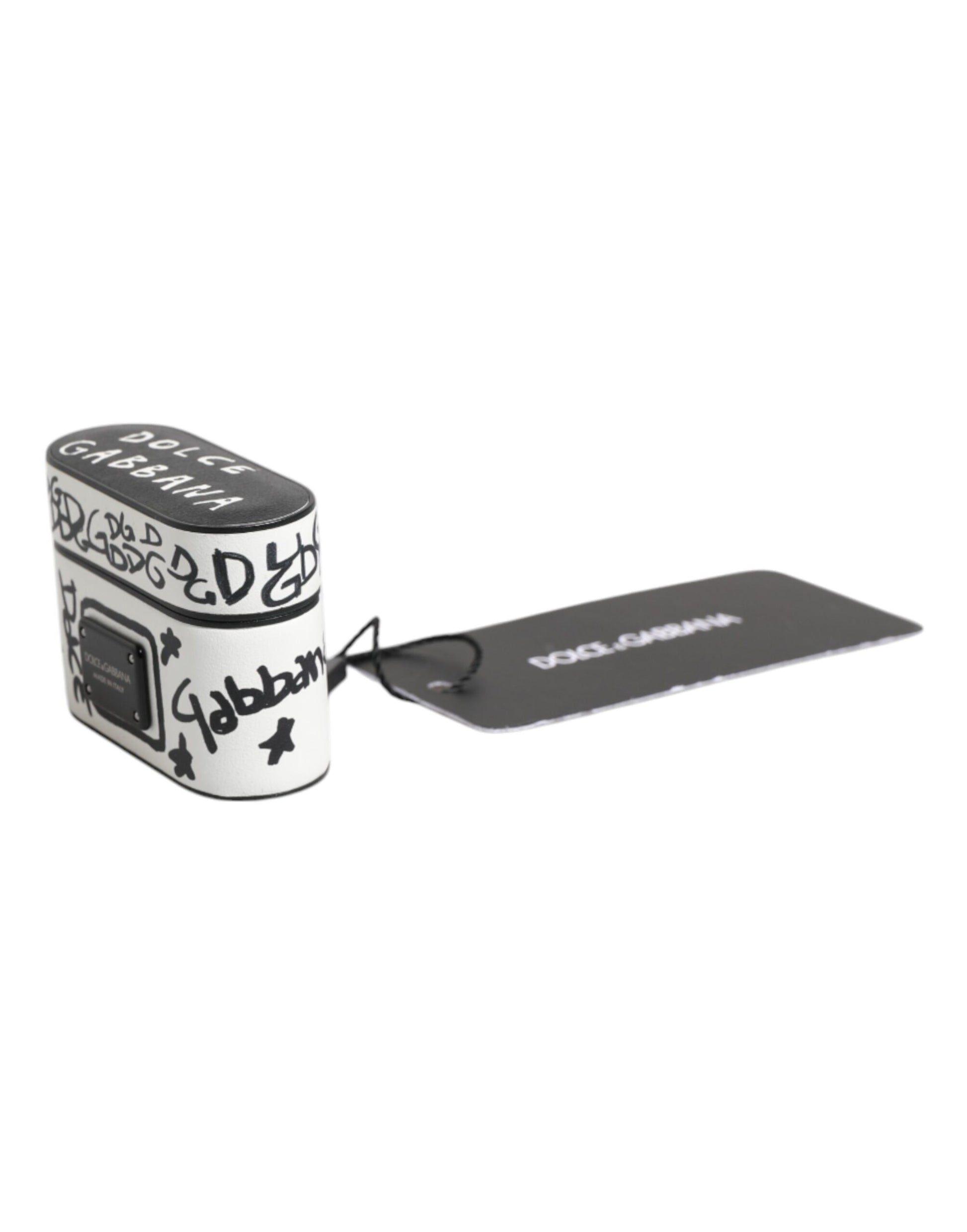 Black White Leather Scribble Embossed Logo Airpods Case-Dolce & Gabbana-LabelTerrace.com