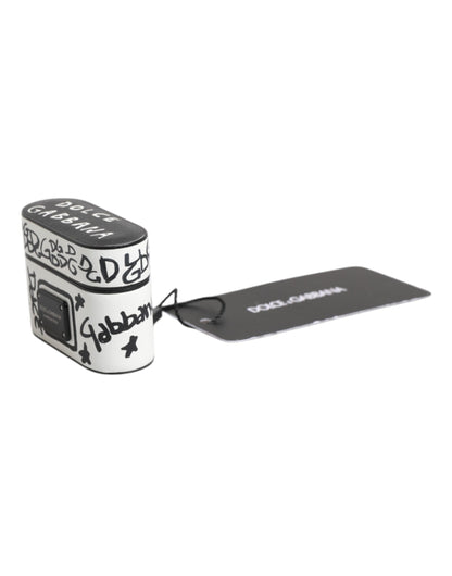 Black White Leather Scribble Embossed Logo Airpods Case-Dolce & Gabbana-LabelTerrace.com