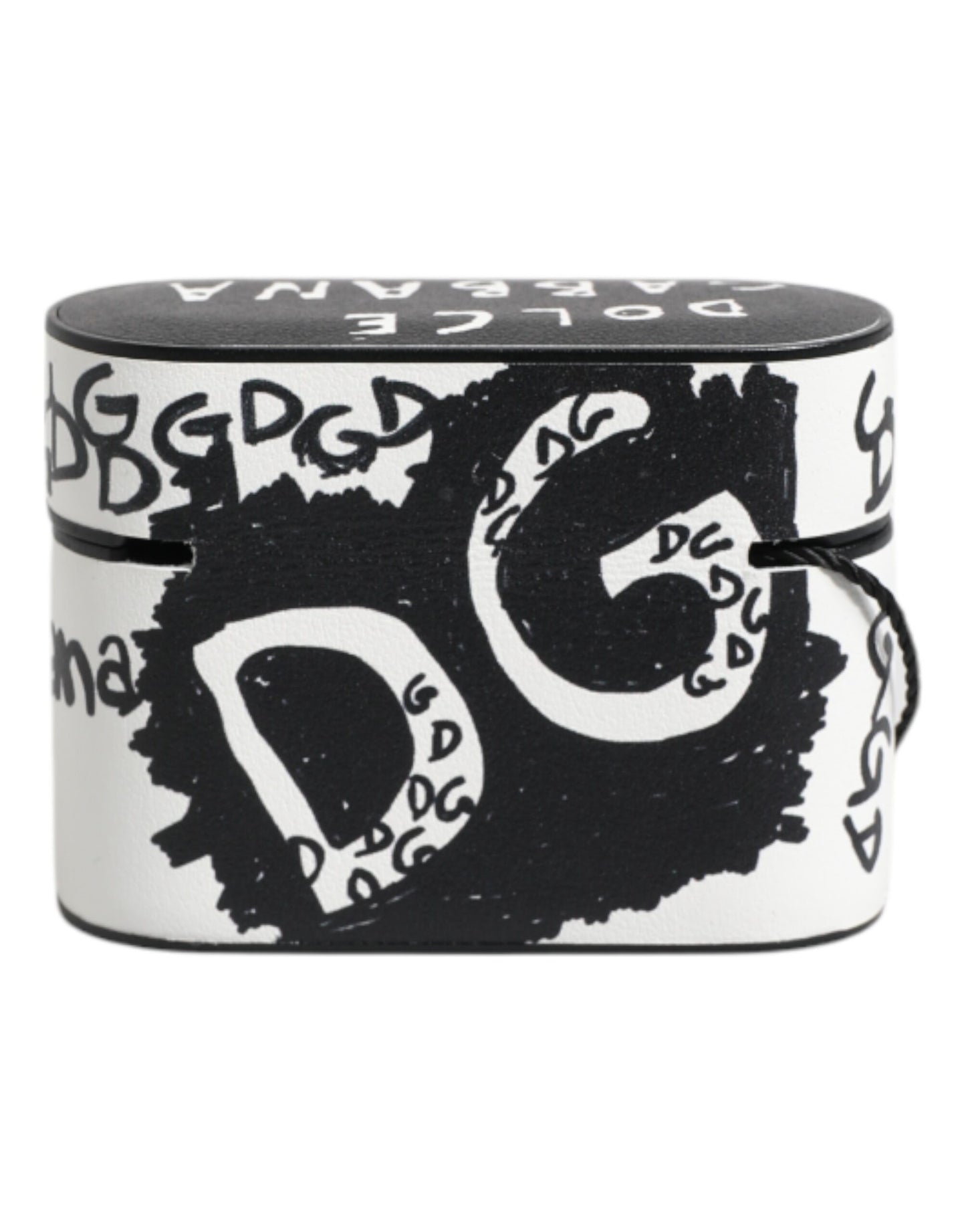 Black White Leather Scribble Embossed Logo Airpods Case-Dolce & Gabbana-LabelTerrace.com