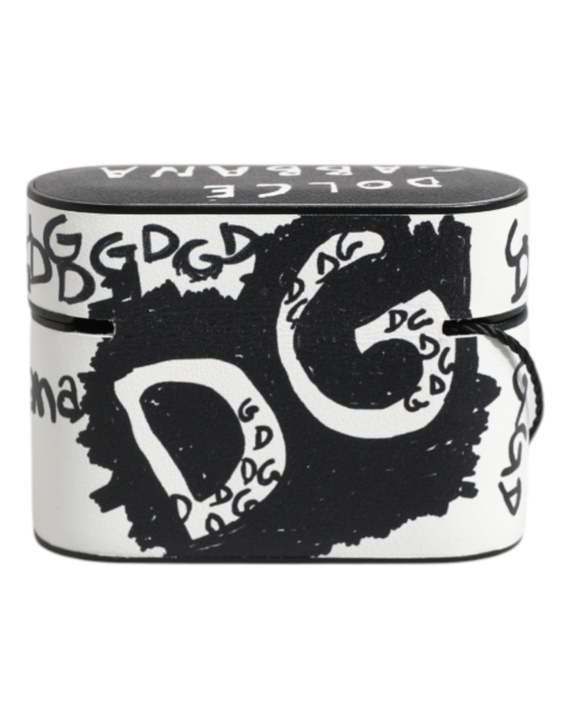 Black White Leather Scribble Embossed Logo Airpods Case-Dolce & Gabbana-LabelTerrace.com