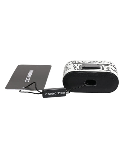 Black White Leather Scribble Embossed Logo Airpods Case-Dolce & Gabbana-LabelTerrace.com