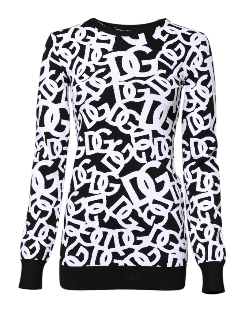 Black White Logo Print Women Pullover Sweater-Dolce & Gabbana-LabelTerrace.com