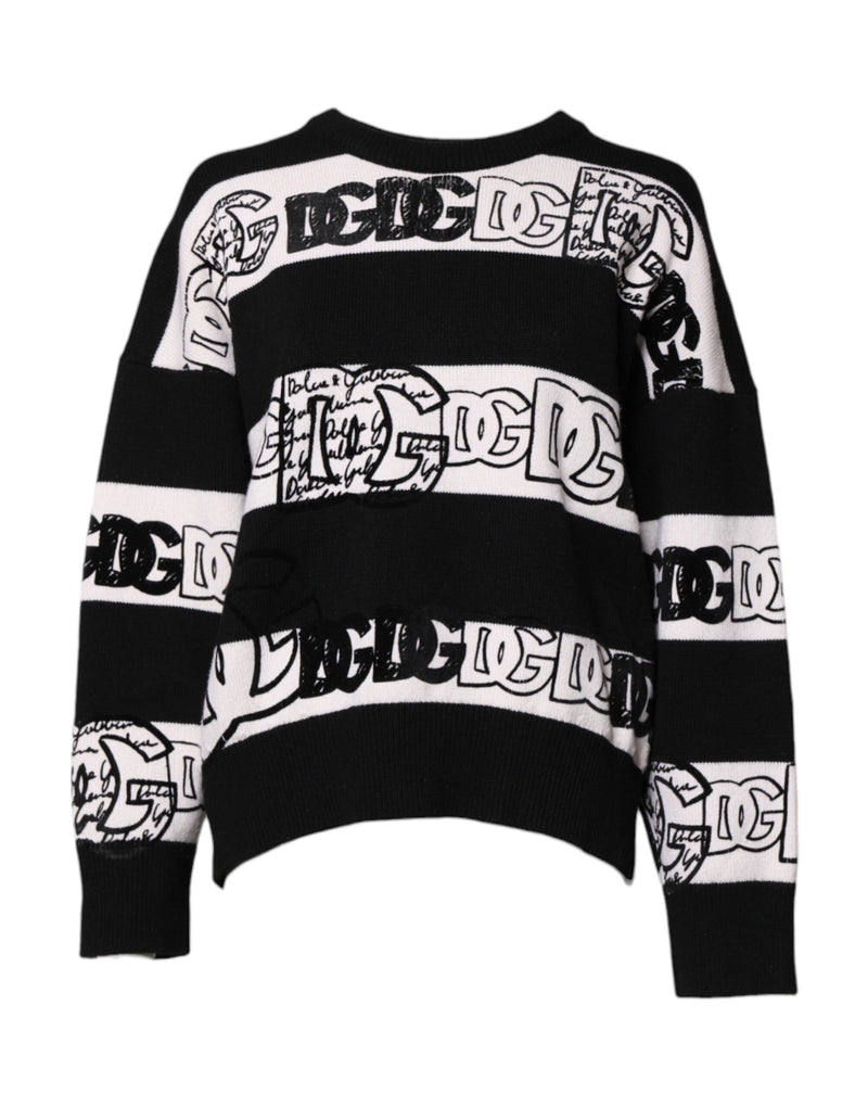 Black White Logo Print Wool Pullover Sweater-Dolce & Gabbana-LabelTerrace.com