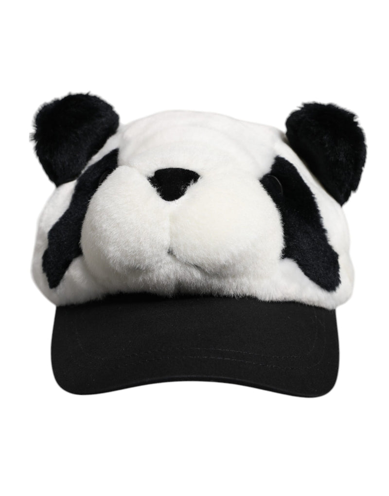 Black White Panda Fur Women Baseball Cap-Dolce & Gabbana-LabelTerrace.com