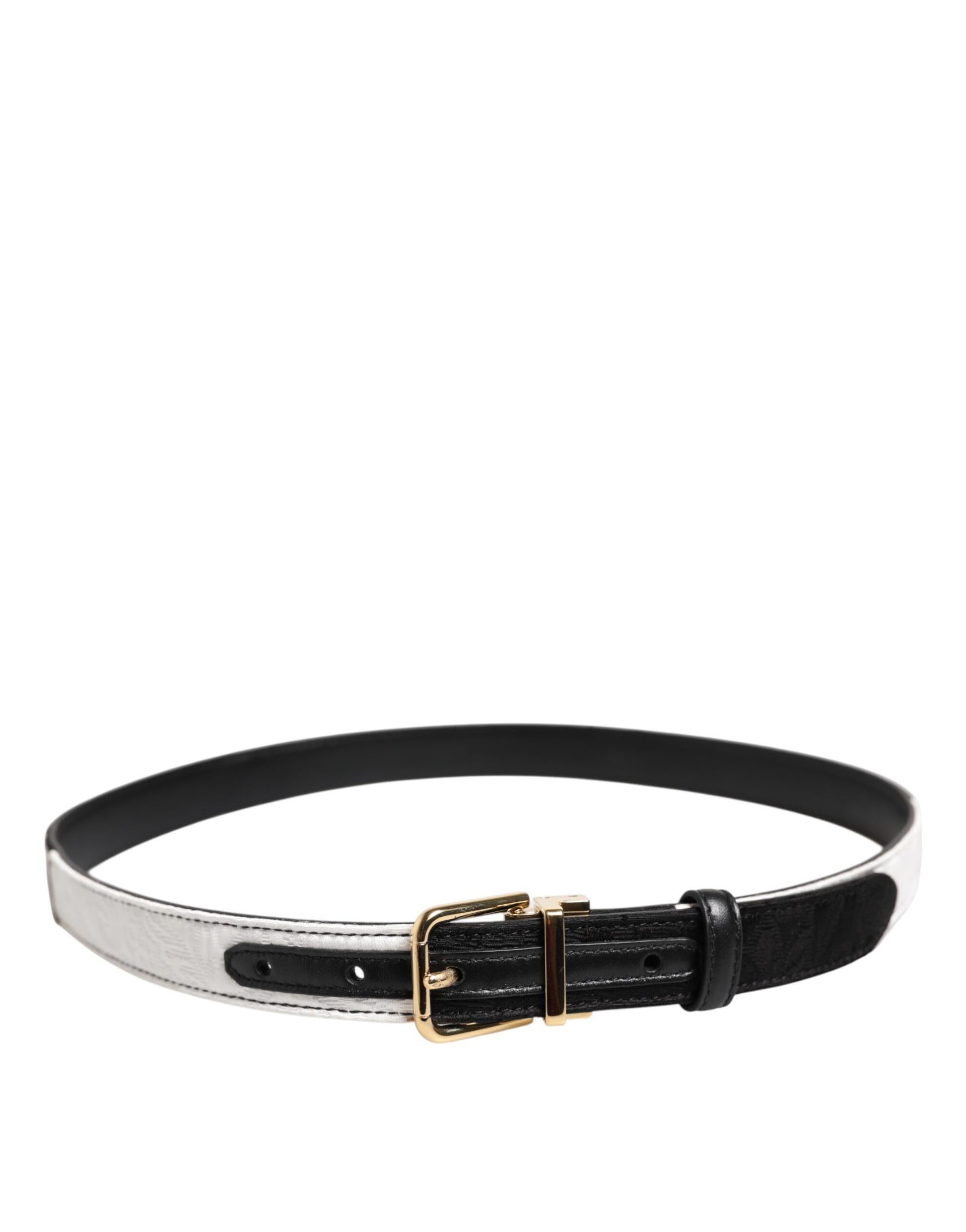 Black White Patchwork Gold Metal Buckle Belt-Dolce & Gabbana-LabelTerrace.com