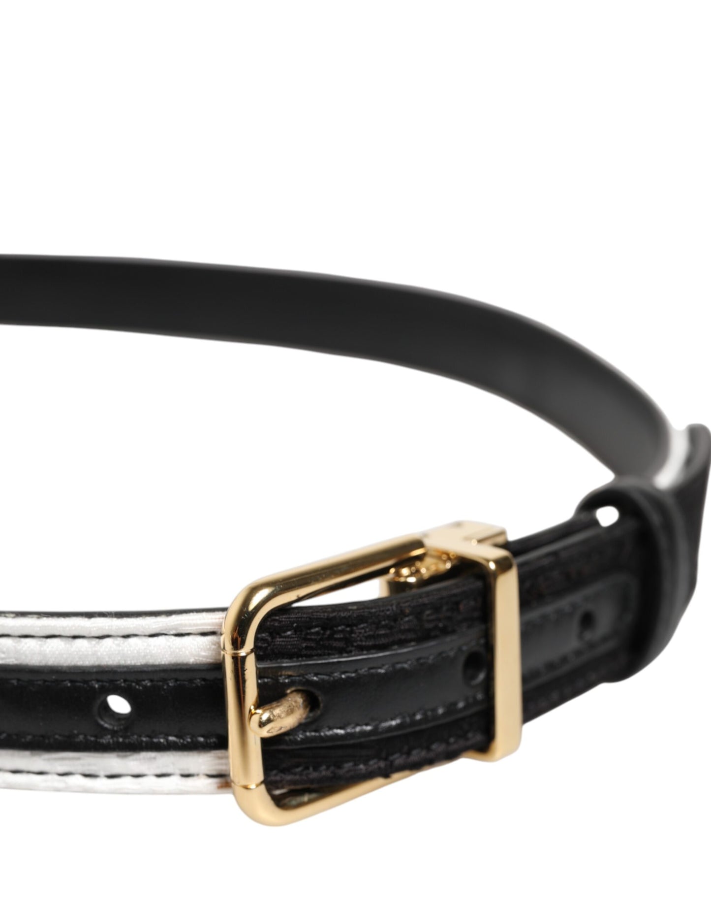 Black White Patchwork Gold Metal Buckle Belt-Dolce & Gabbana-LabelTerrace.com