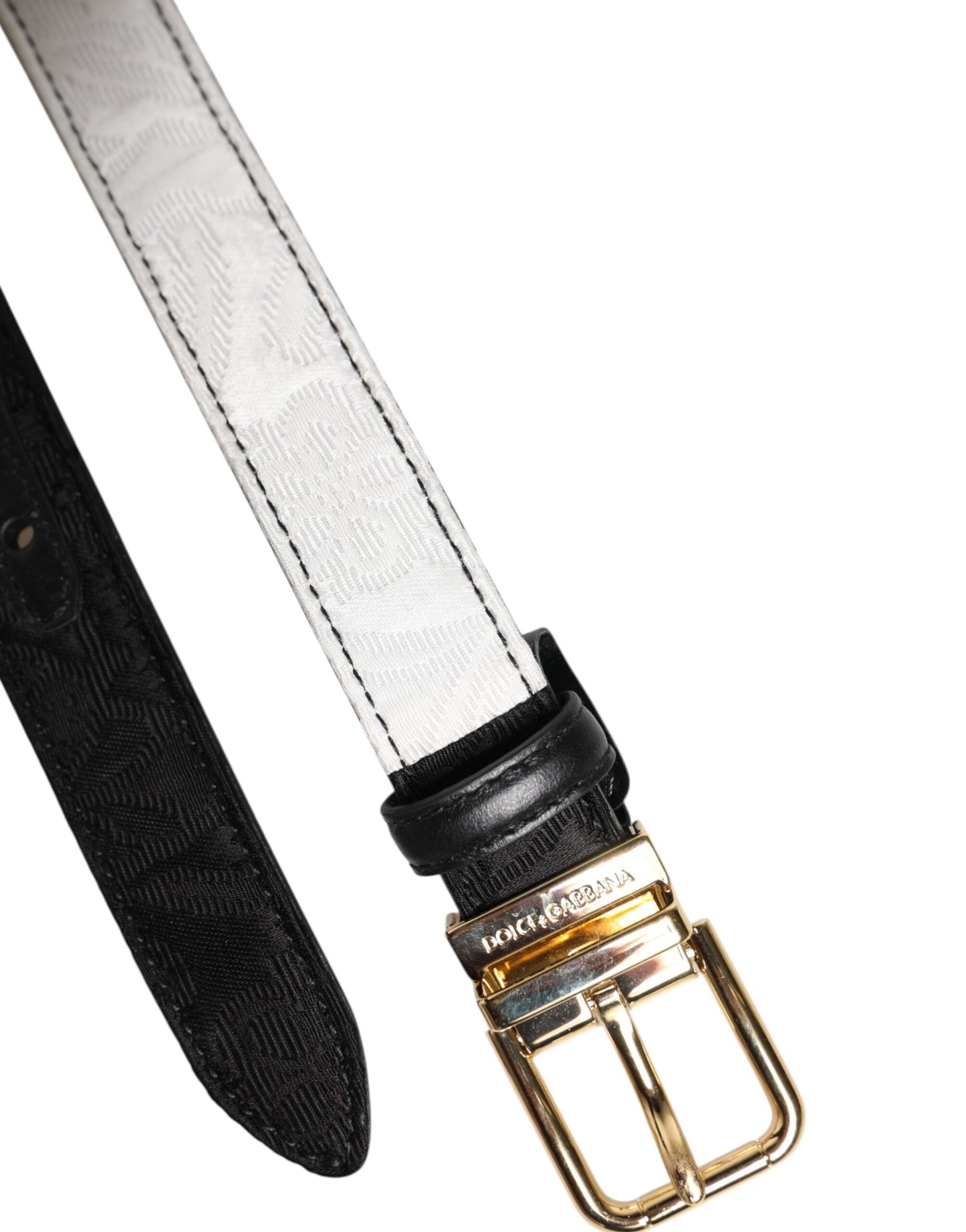 Black White Patchwork Gold Metal Buckle Belt-Dolce & Gabbana-LabelTerrace.com