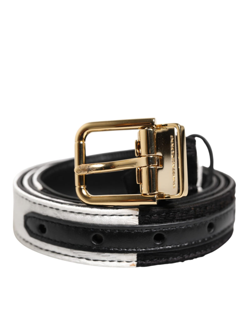Black White Patchwork Gold Metal Buckle Belt-Dolce & Gabbana-LabelTerrace.com