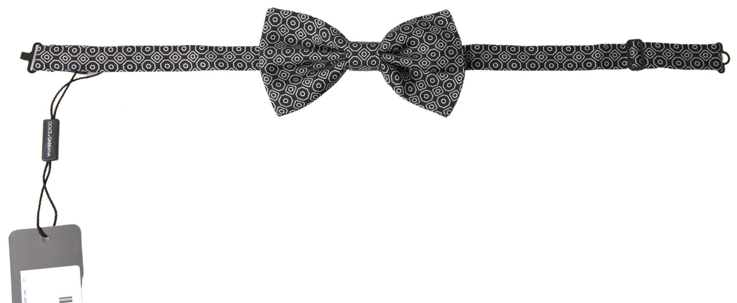 Black White Pattern Adjustable Neck Papillon Bow Tie-Dolce & Gabbana-LabelTerrace.com