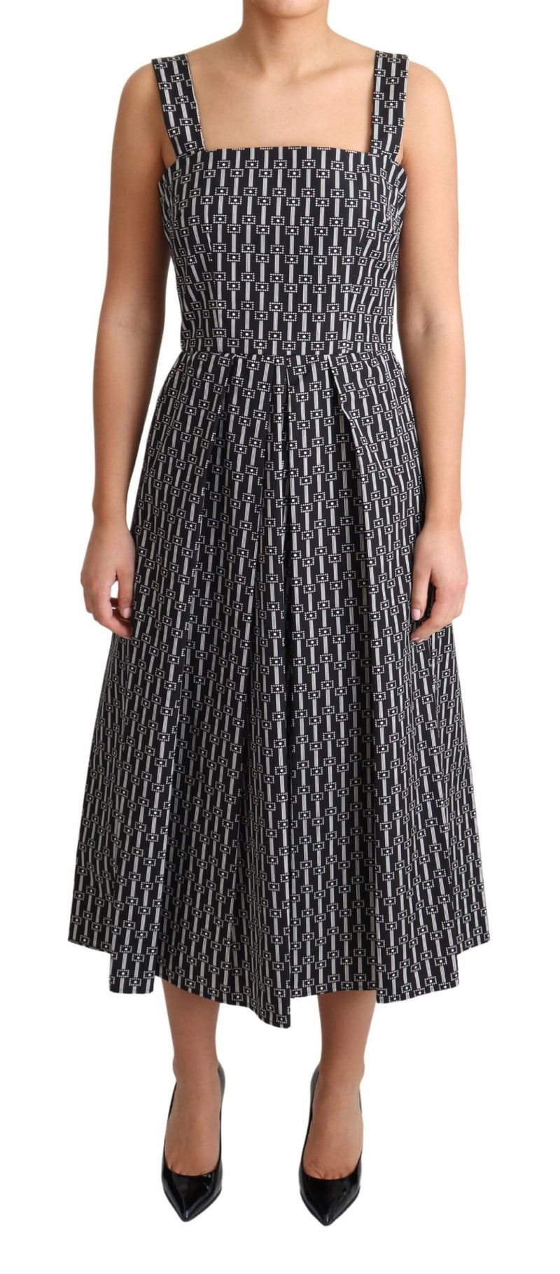 Black White Pattern Cotton A-Line Dress-Dolce & Gabbana-LabelTerrace.com