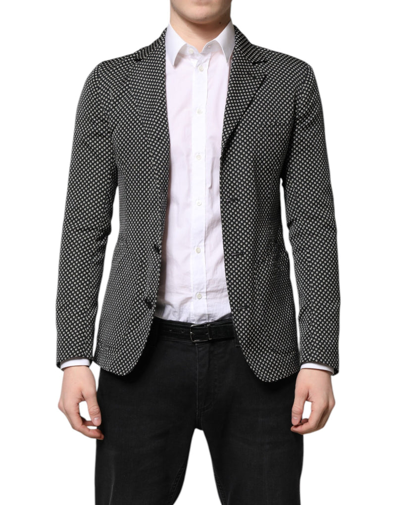 Black White Patterned Men Suit Coat Blazer-Dolce & Gabbana-LabelTerrace.com