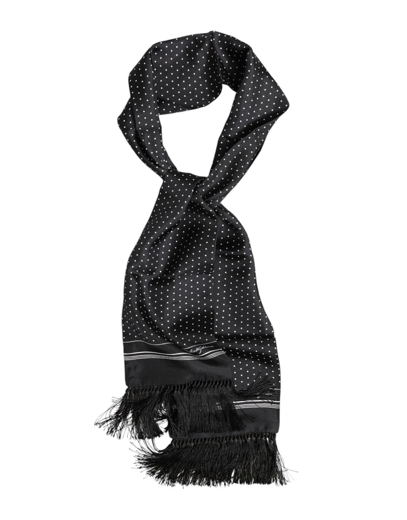 Black White Polka Dot Fringes Foulard Scarf-Dolce & Gabbana-LabelTerrace.com
