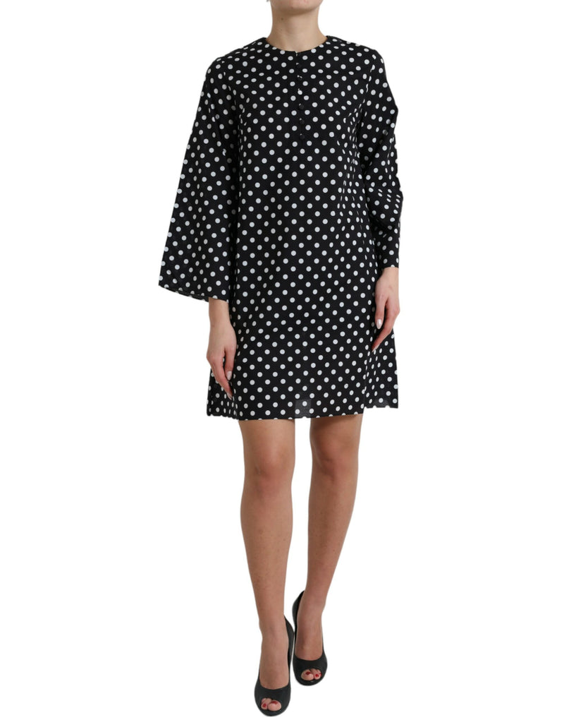 Black White Polka Dot Nylon Shift Mini Dress-Dolce & Gabbana-LabelTerrace.com