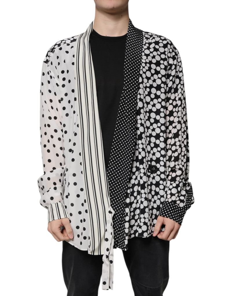 Black White Polka Dots Silk Men Casual Shirt-Dolce & Gabbana-LabelTerrace.com