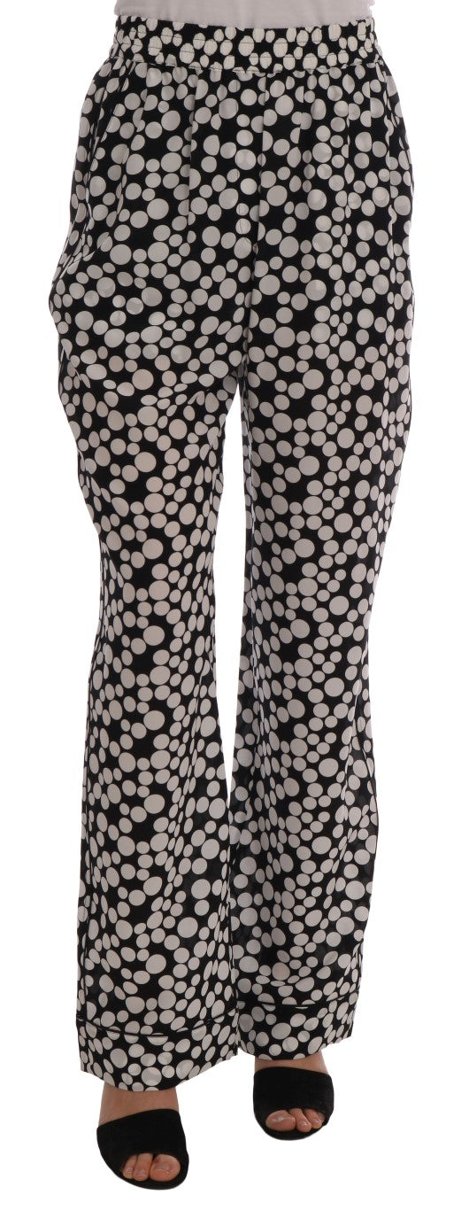 Black White Polka Dottes Silk Pants-Dolce & Gabbana-LabelTerrace.com