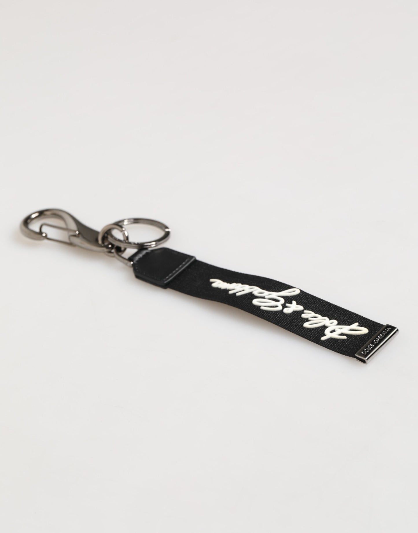 Black White Polyester DG Logo Silver Men Keychain Keyring-Dolce & Gabbana-LabelTerrace.com