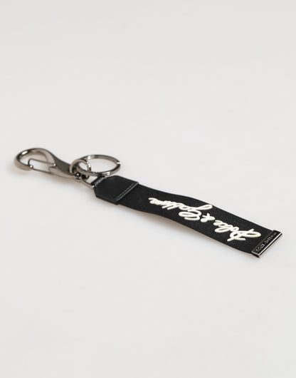 Black White Polyester DG Logo Silver Men Keychain Keyring-Dolce & Gabbana-LabelTerrace.com
