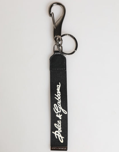 Black White Polyester DG Logo Silver Men Keychain Keyring-Dolce & Gabbana-LabelTerrace.com