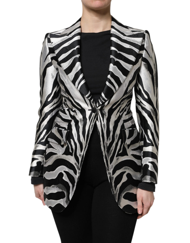 Black White Polyester Women Blazer Jacket-Dolce & Gabbana-LabelTerrace.com