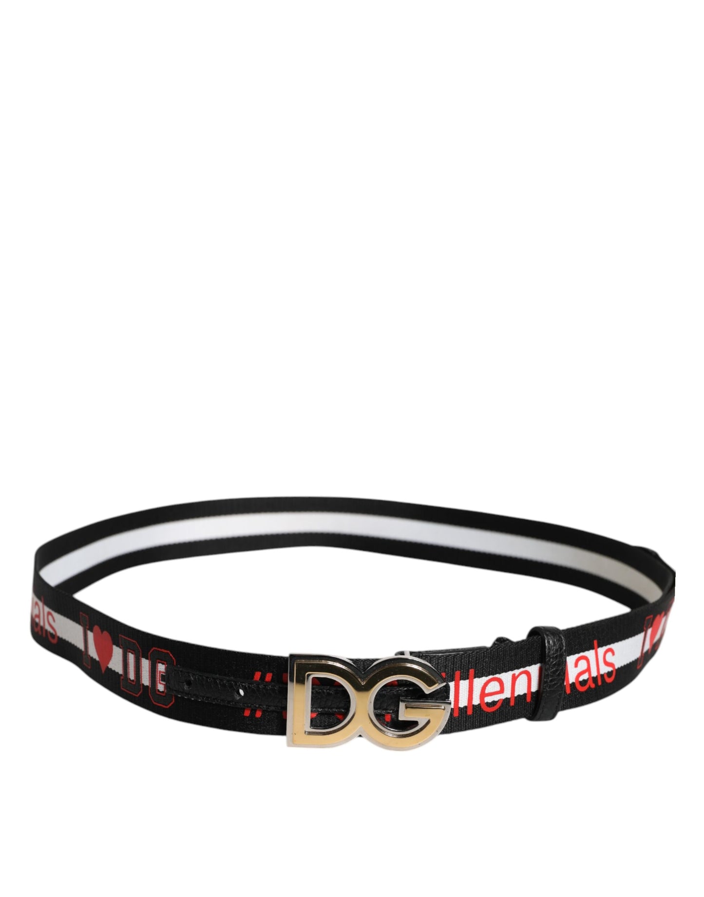Black White Printed Metal Logo Buckle Belt-Dolce & Gabbana-LabelTerrace.com