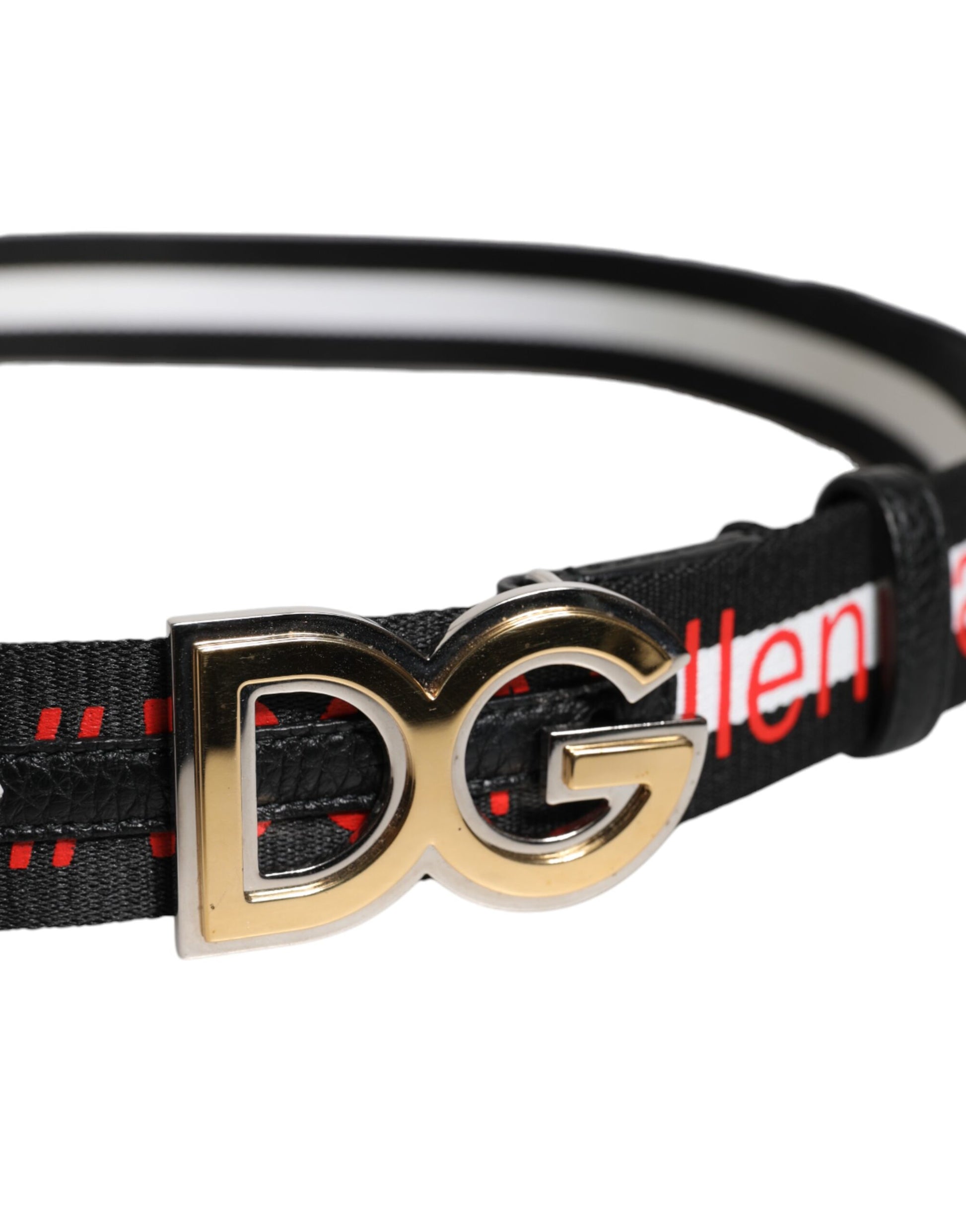 Black White Printed Metal Logo Buckle Belt-Dolce & Gabbana-LabelTerrace.com