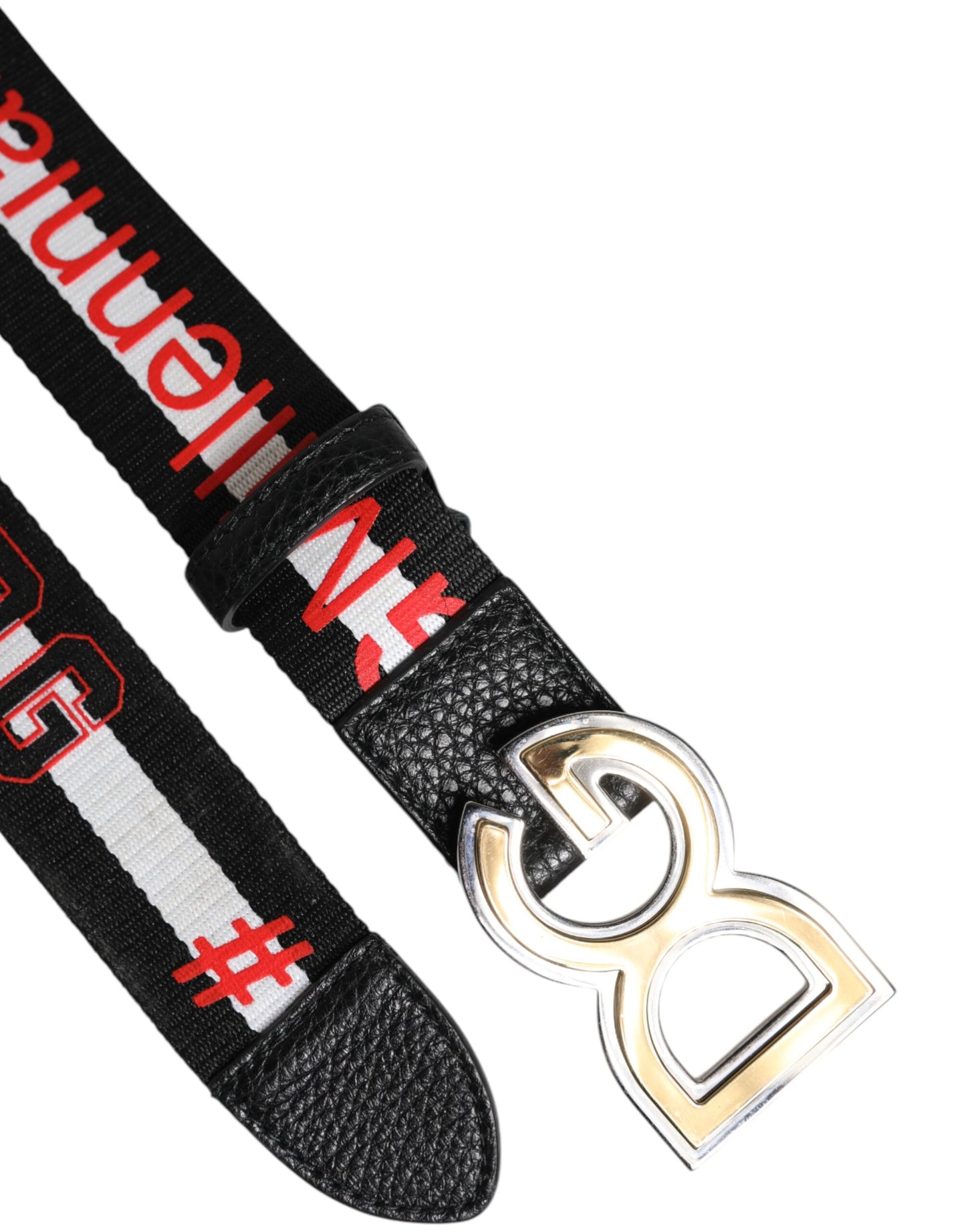Black White Printed Metal Logo Buckle Belt-Dolce & Gabbana-LabelTerrace.com