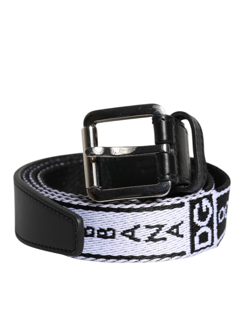 Black White Printed Metal Logo Buckle Belt-Dolce & Gabbana-LabelTerrace.com