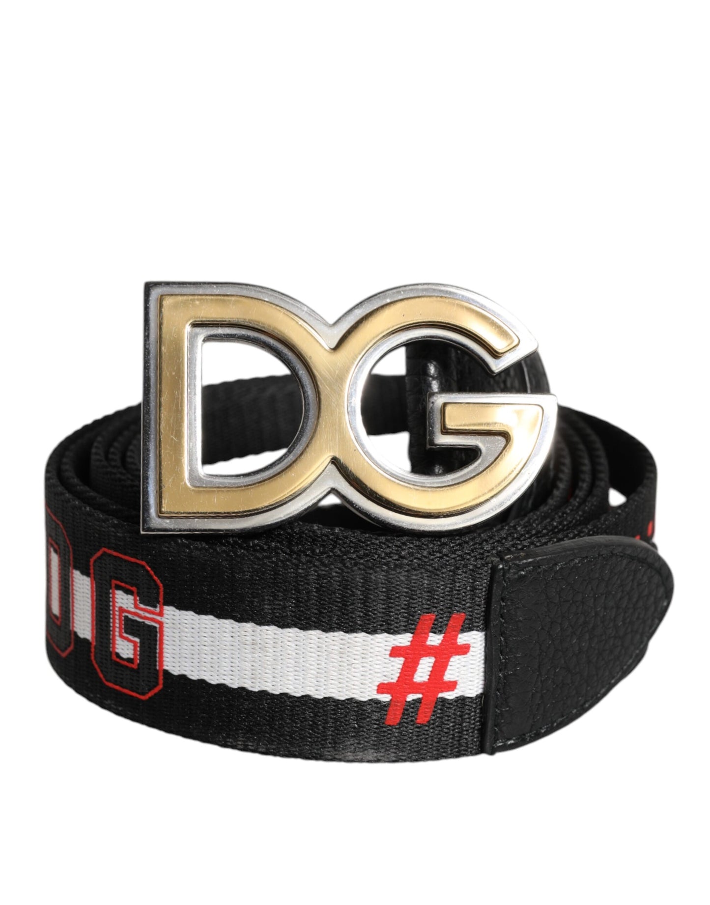 Black White Printed Metal Logo Buckle Belt-Dolce & Gabbana-LabelTerrace.com