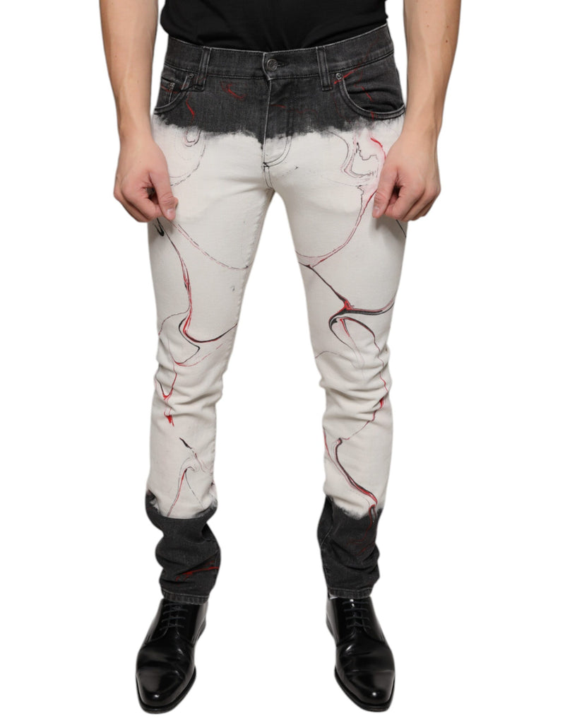 Black White Printed Skinny Men Denim Jeans-Dolce & Gabbana-LabelTerrace.com