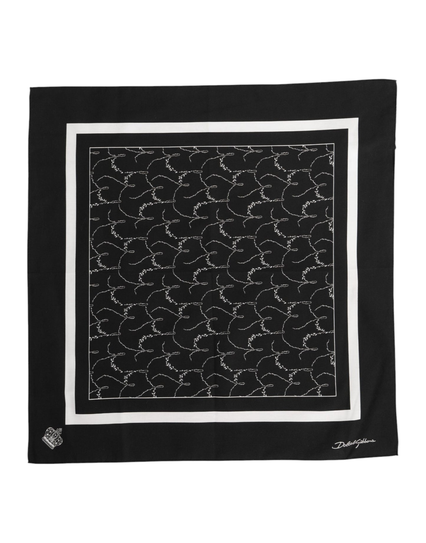 Black White Printed Square Foulard Scarf-Dolce & Gabbana-LabelTerrace.com