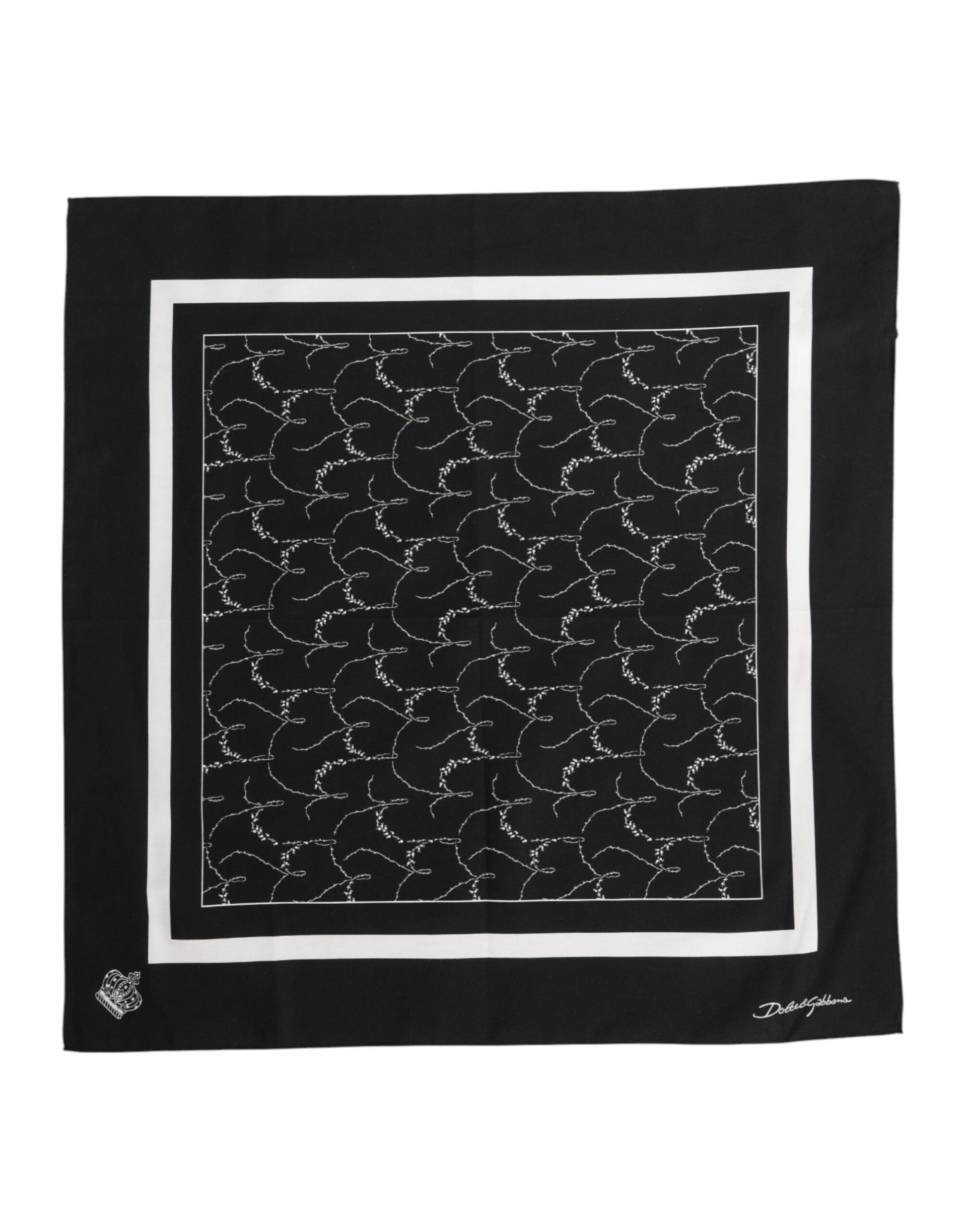 Black White Printed Square Foulard Scarf-Dolce & Gabbana-LabelTerrace.com