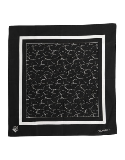 Black White Printed Square Foulard Scarf-Dolce & Gabbana-LabelTerrace.com
