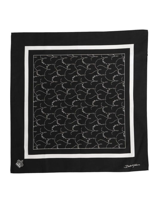 Black White Printed Square Foulard Scarf-Dolce & Gabbana-LabelTerrace.com