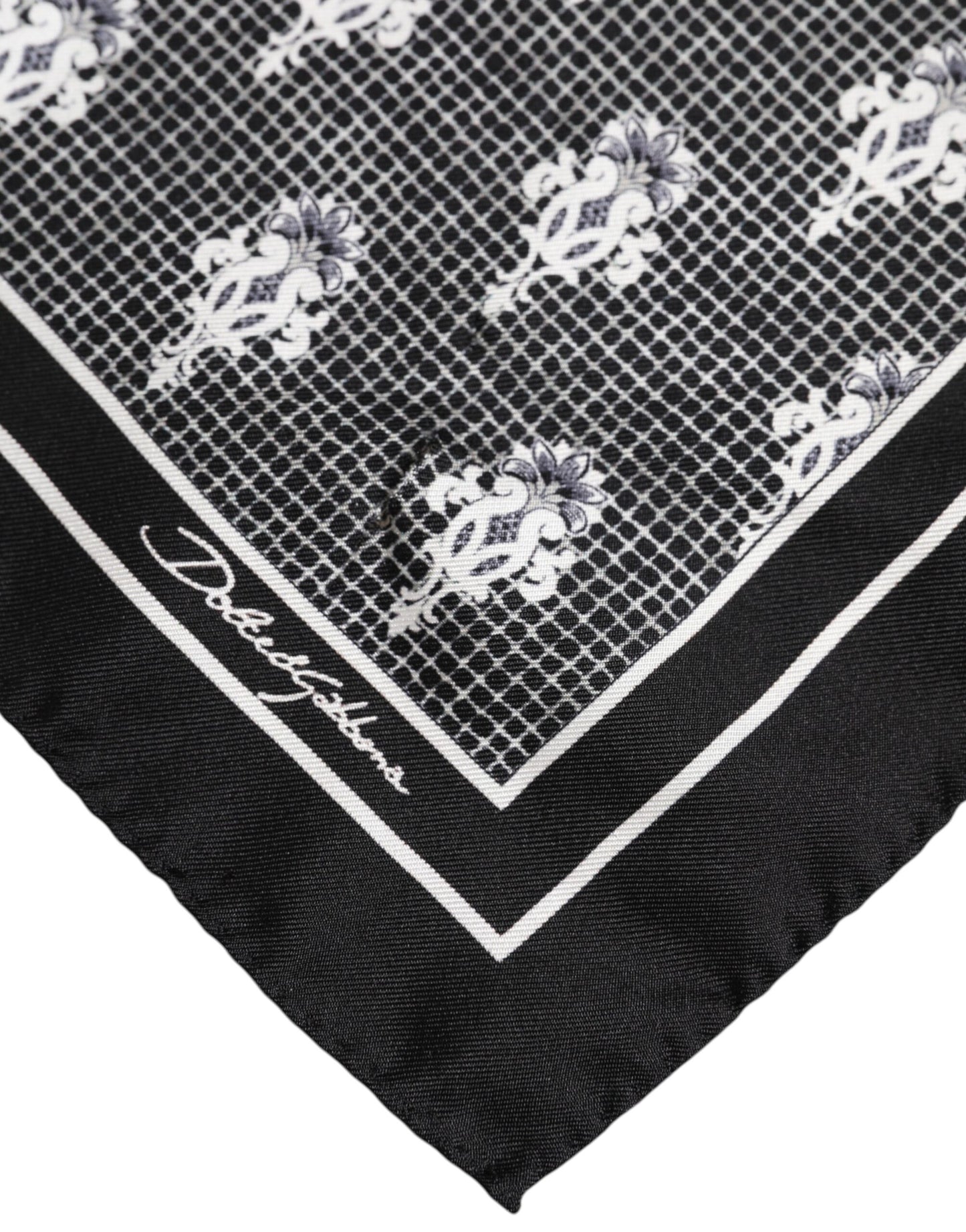 Black White Printed Square Foulard Scarf-Dolce & Gabbana-LabelTerrace.com