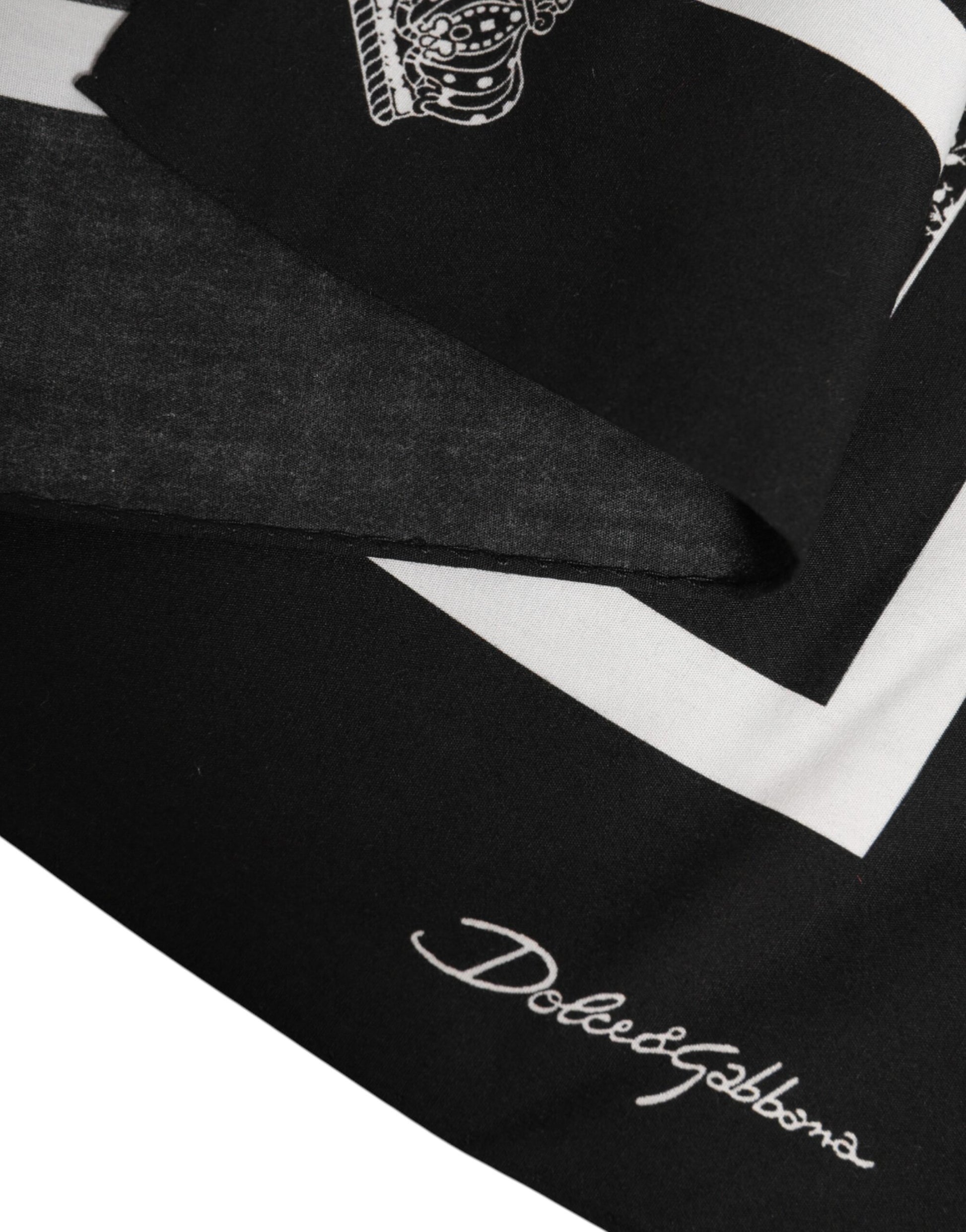 Black White Printed Square Foulard Scarf-Dolce & Gabbana-LabelTerrace.com