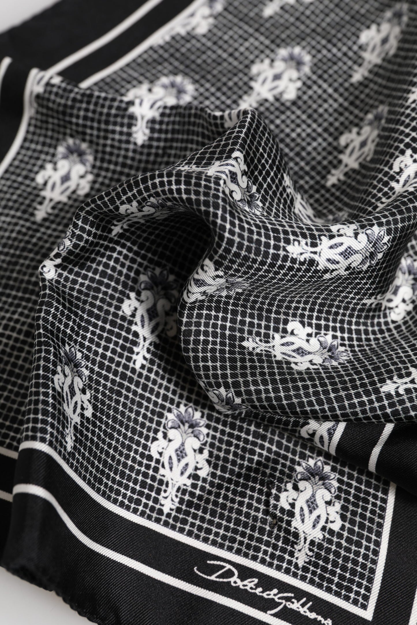Black White Printed Square Foulard Scarf-Dolce & Gabbana-LabelTerrace.com