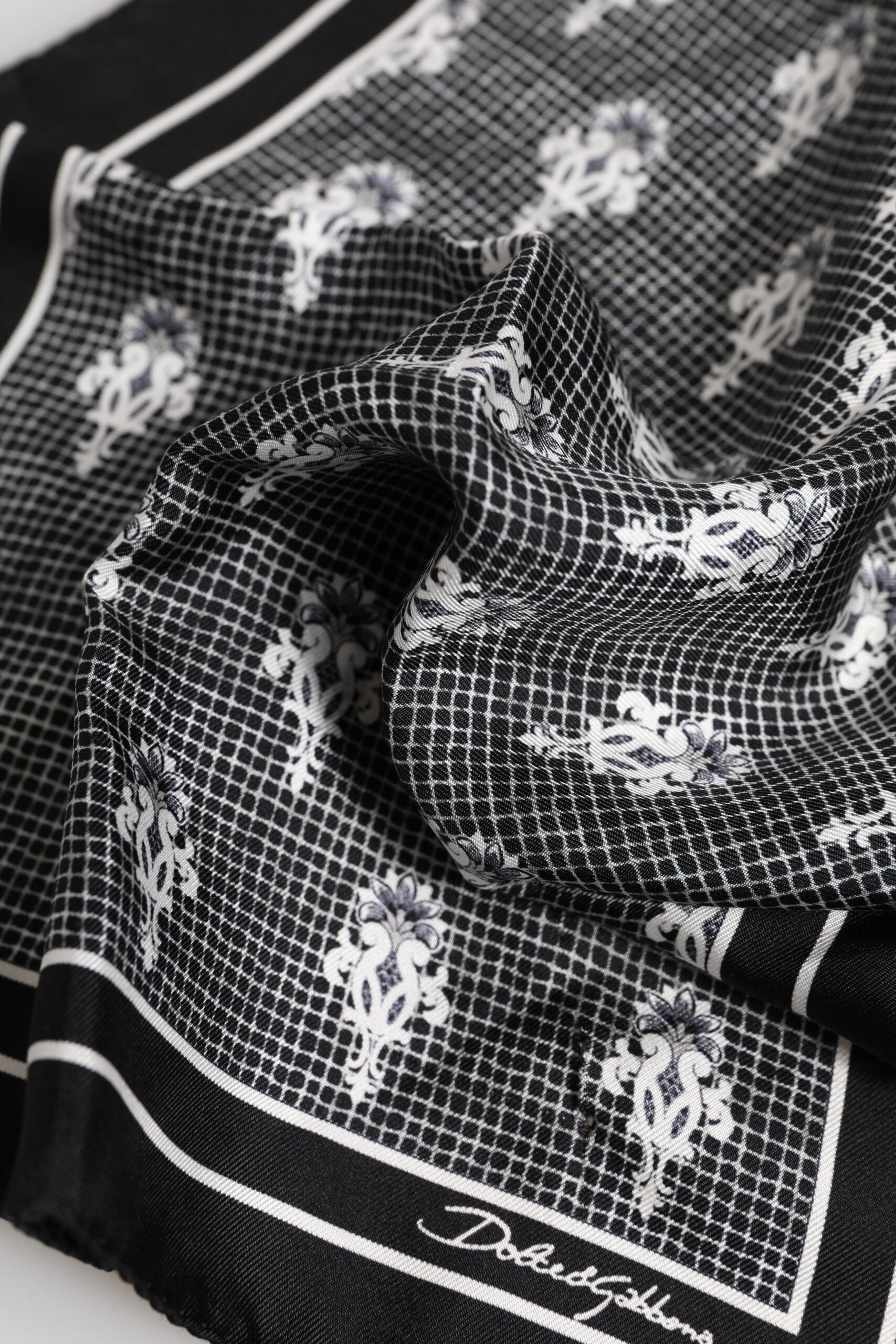 Black White Printed Square Foulard Scarf-Dolce & Gabbana-LabelTerrace.com