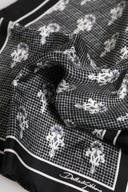Black White Printed Square Foulard Scarf-Dolce & Gabbana-LabelTerrace.com