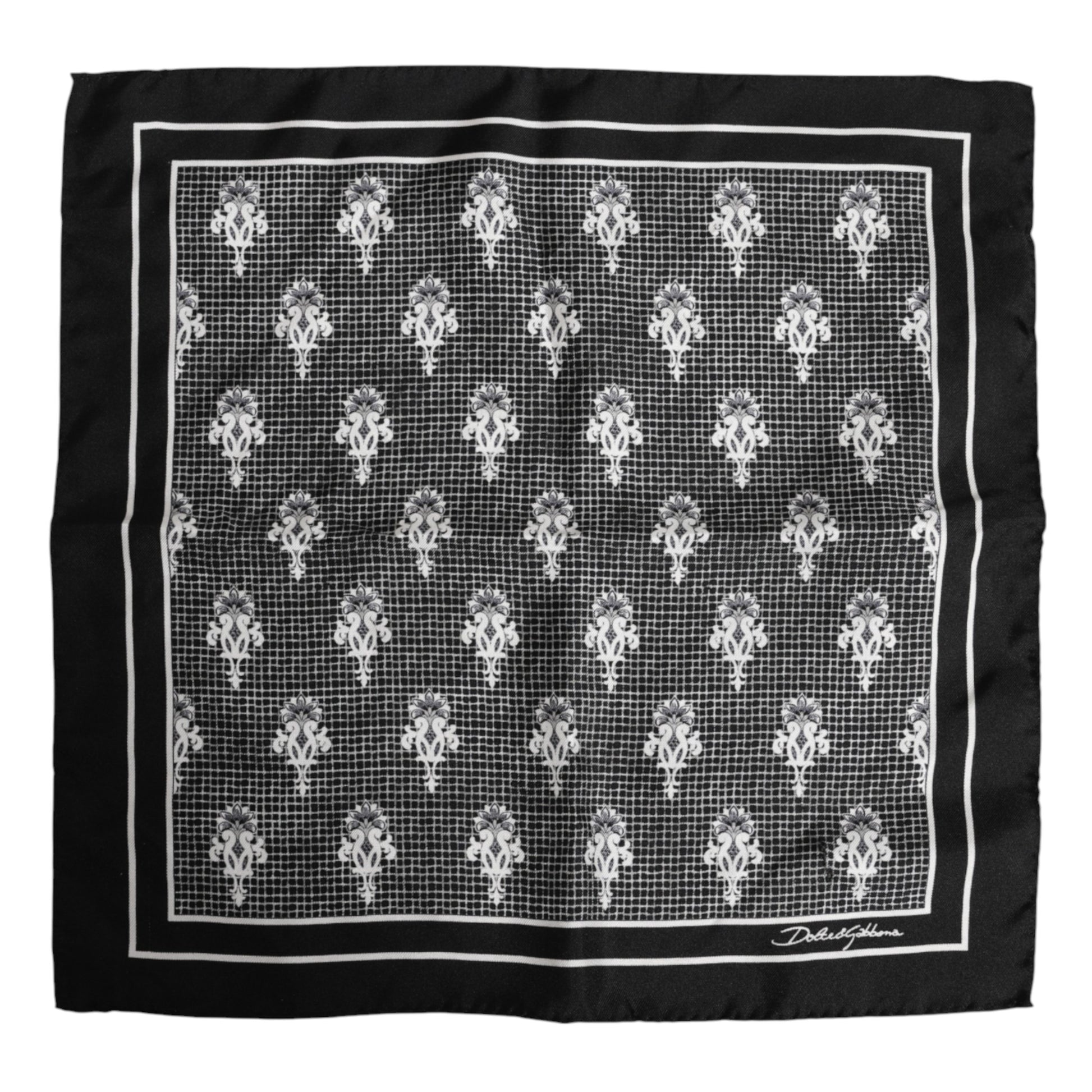 Black White Printed Square Foulard Scarf-Dolce & Gabbana-LabelTerrace.com