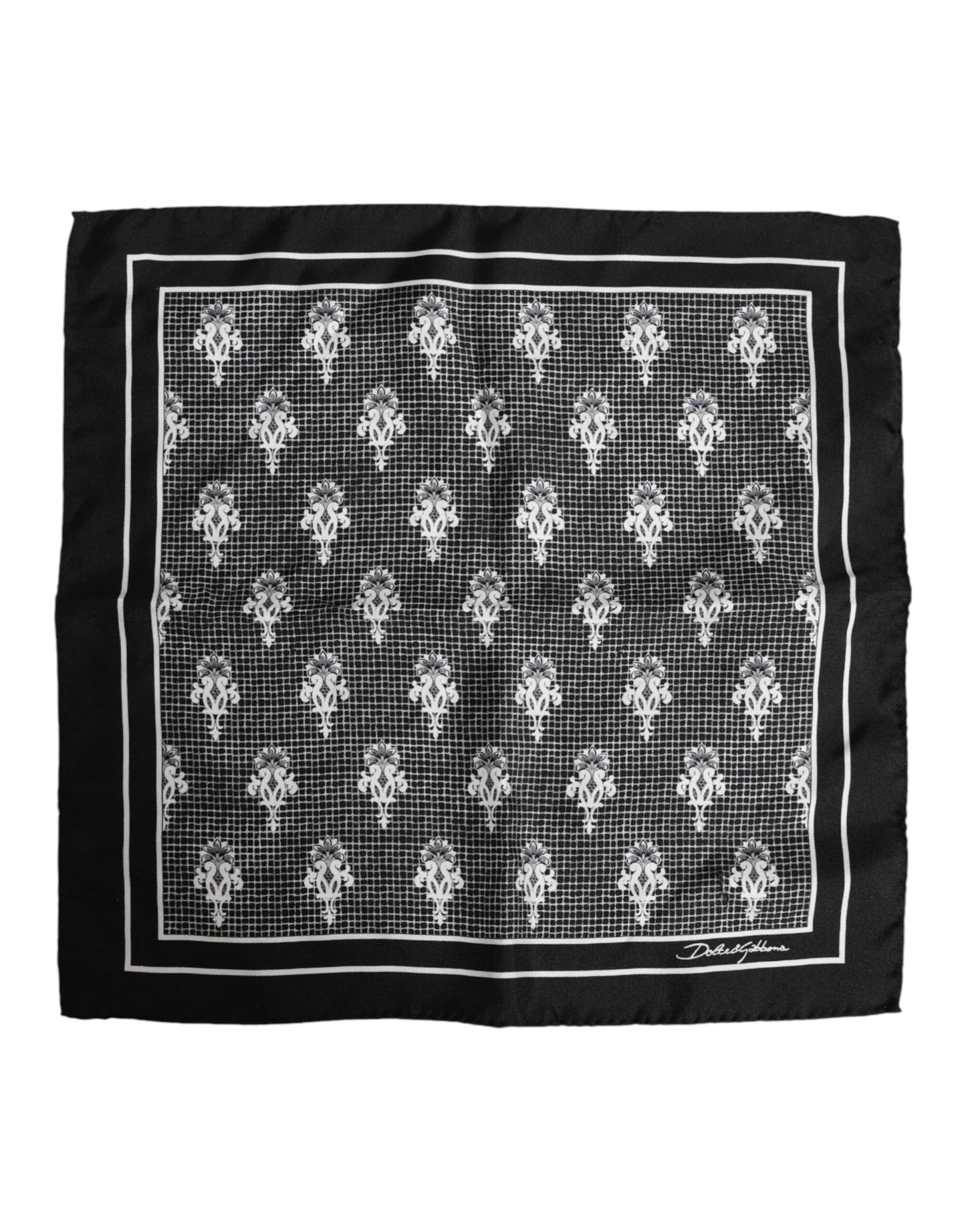 Black White Printed Square Foulard Scarf-Dolce & Gabbana-LabelTerrace.com