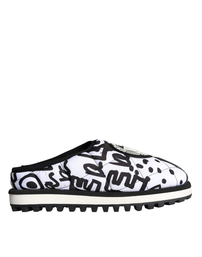 Black White Quilted Logo Sandals Slides Shoes-Dolce & Gabbana-LabelTerrace.com