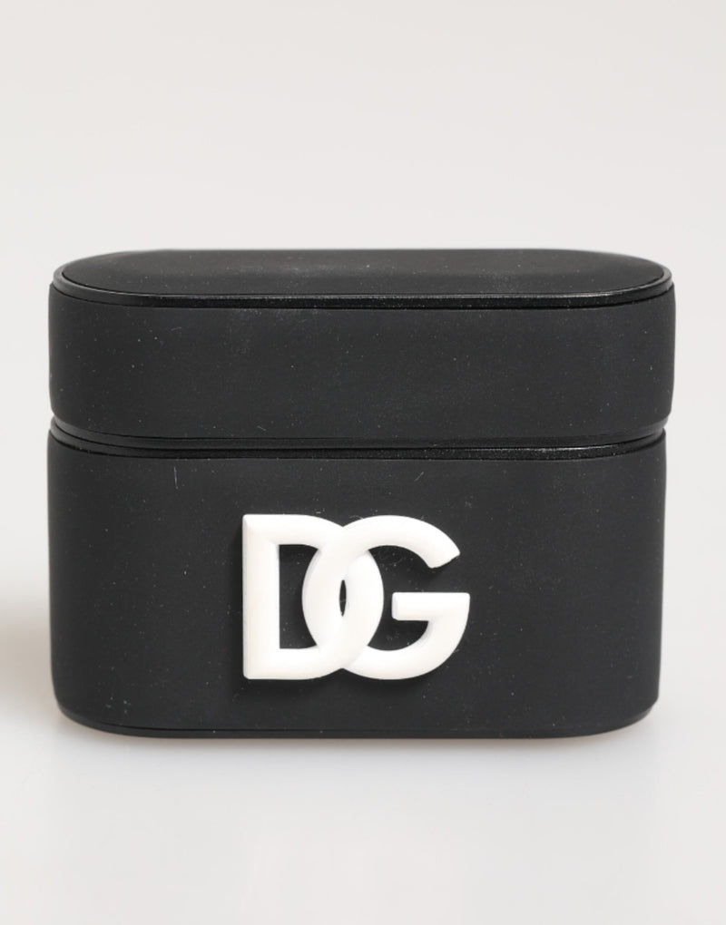 Black White Rubber Embossed Logo Accessory Airpods Case-Dolce & Gabbana-LabelTerrace.com