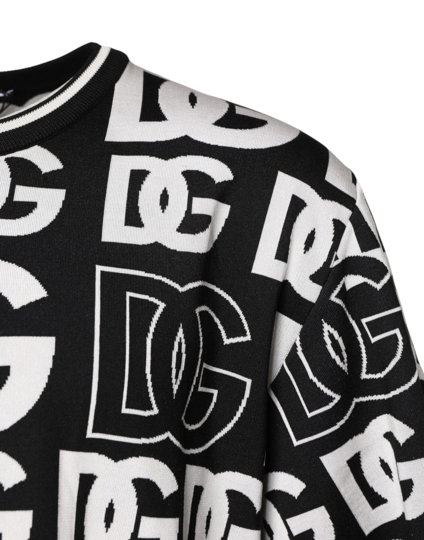 Black White Silk Knit DG Print T-shirt-Dolce & Gabbana-LabelTerrace.com