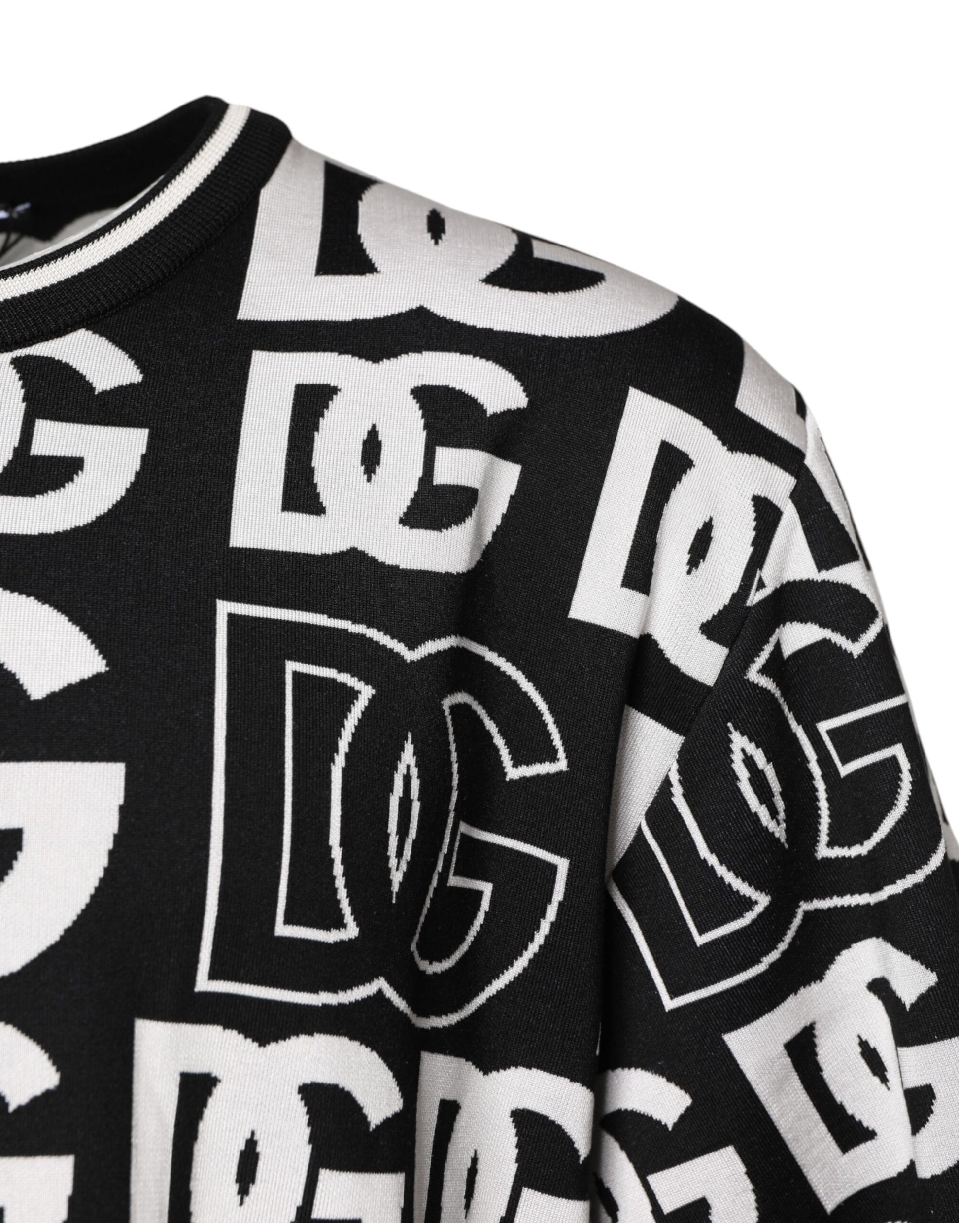 Black White Silk Knit DG Print T-shirt-Dolce & Gabbana-LabelTerrace.com