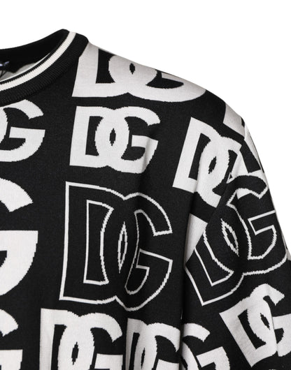 Black White Silk Knit DG Print T-shirt-Dolce & Gabbana-LabelTerrace.com