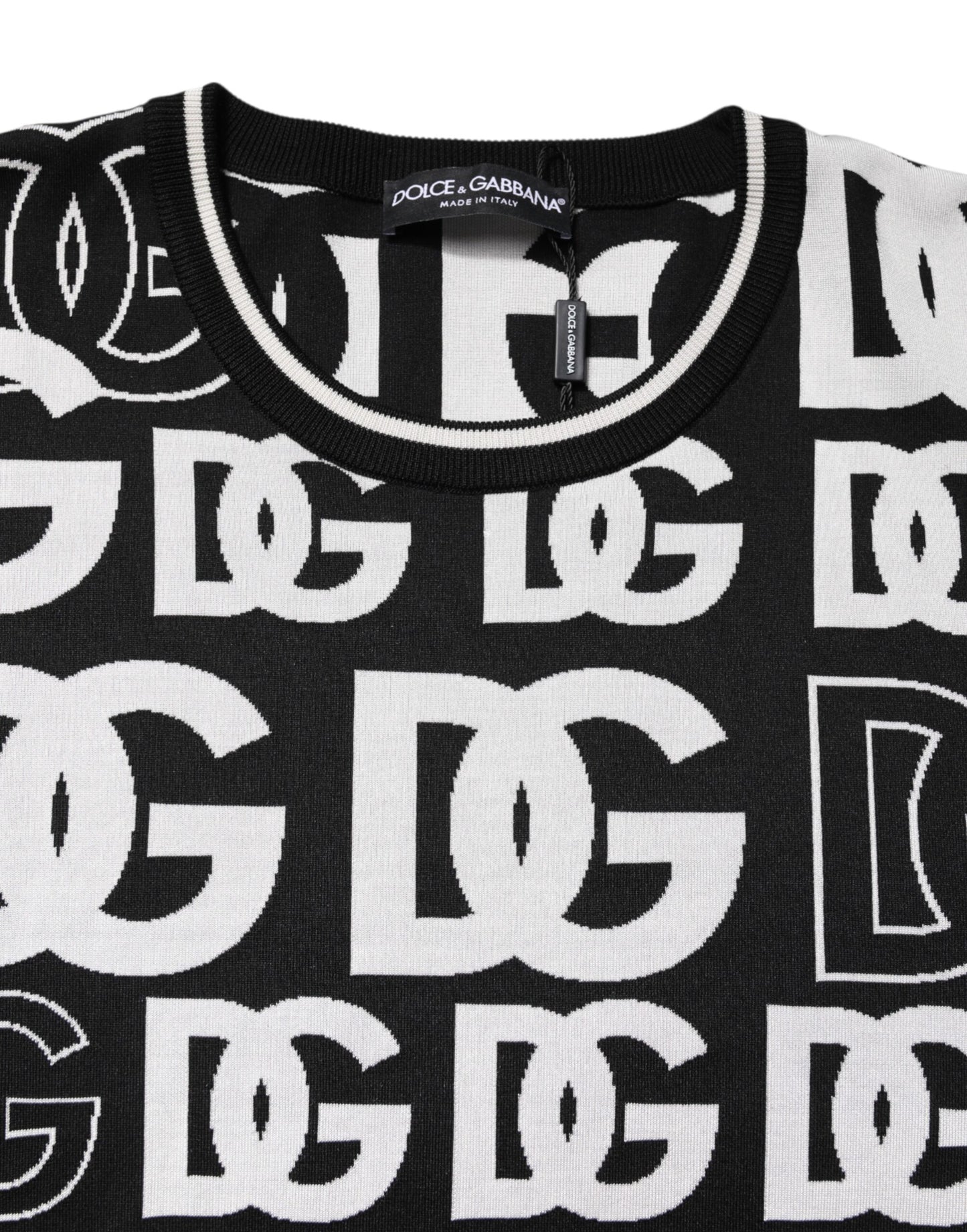 Black White Silk Knit DG Print T-shirt-Dolce & Gabbana-LabelTerrace.com