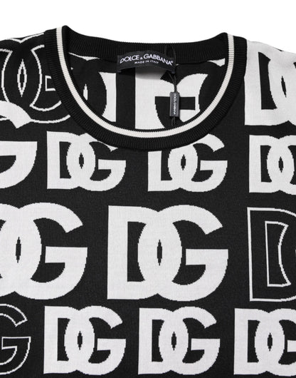 Black White Silk Knit DG Print T-shirt-Dolce & Gabbana-LabelTerrace.com