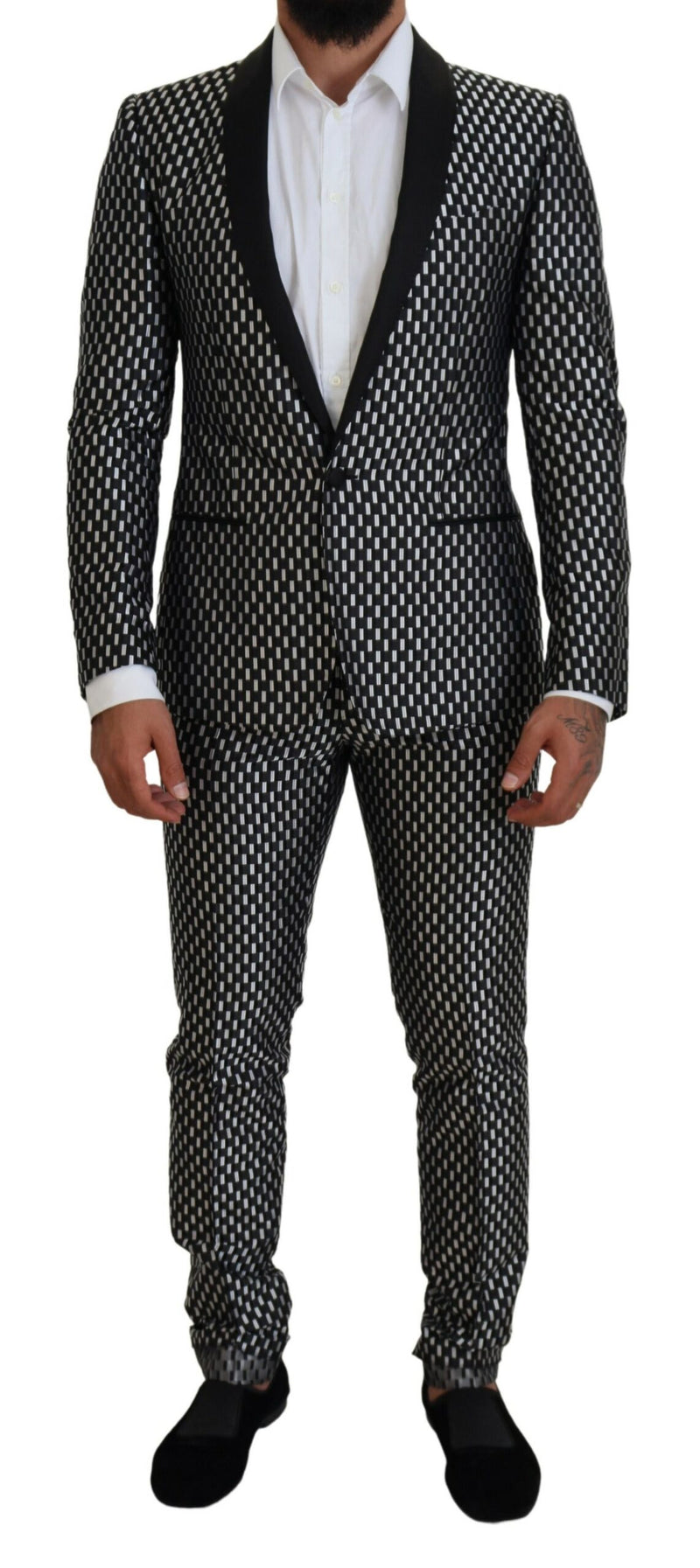 Black White Silk MARTINI Slim Fit Suit-Dolce & Gabbana-LabelTerrace.com