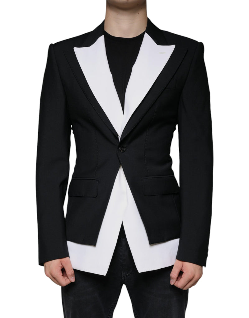 Black White Single Breasted Dress Blazer-Dolce & Gabbana-LabelTerrace.com