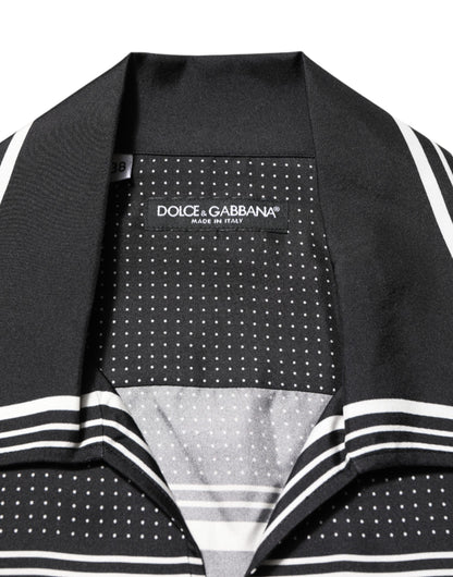 Black White StripeDot Print Casual Polo Shirt